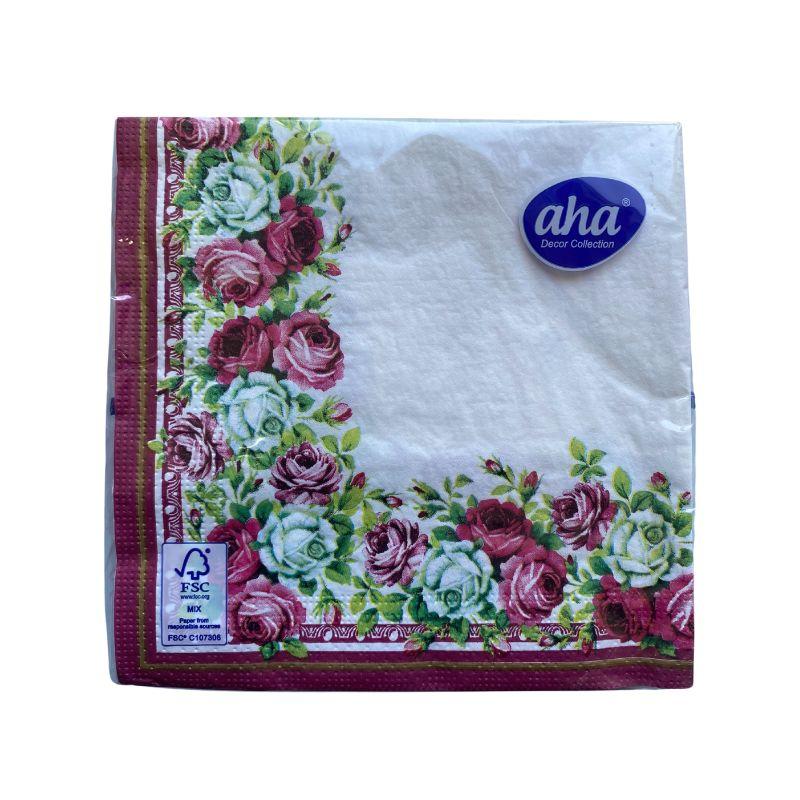 AHA Salvete sa Ružama – Troslojne, 20 Komada (33x33 cm)