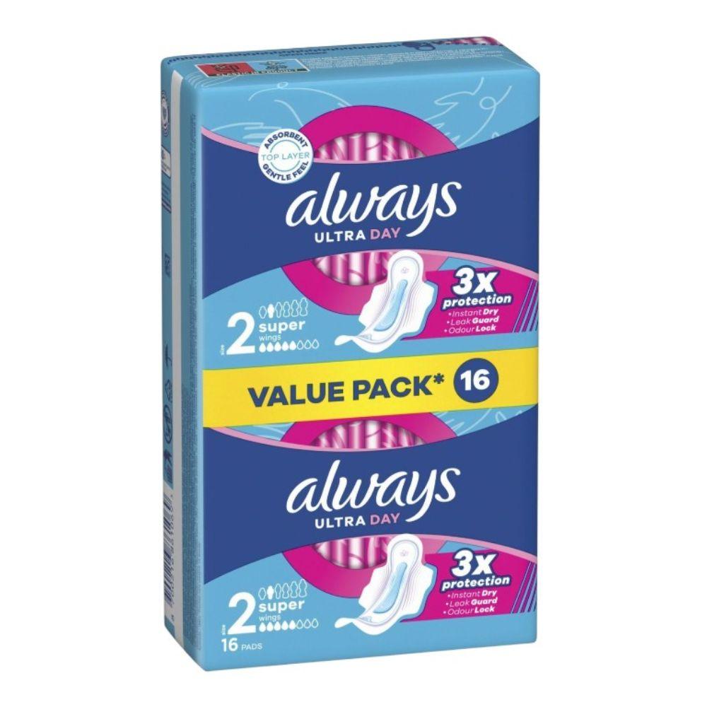 Always Mirisni Higijenski Ulošci Ultra Day Super – Veličina 2, 16 kom, Trostruka Zaštita i Svežina