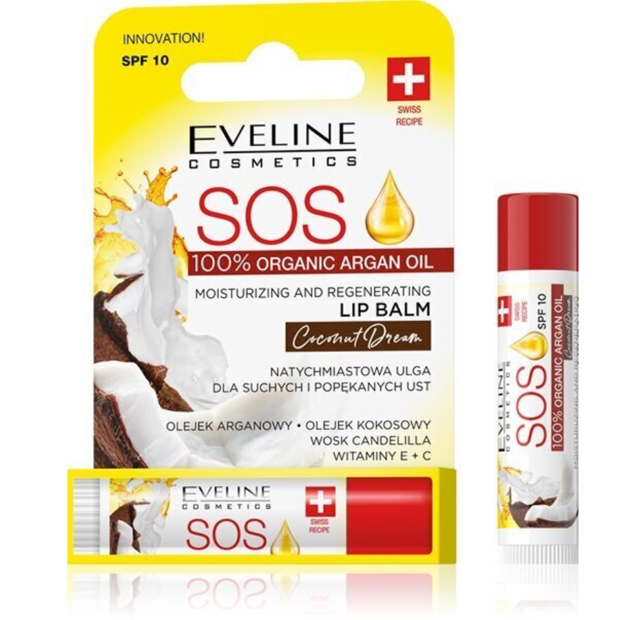 Balzam za usne SOS NOURISHING AND REGENERATING LIP BALM Coconut SPF10 1 Piece Eveline