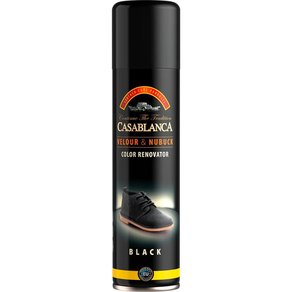 Casablanca sprej za velur crni 200ml – impregnacija, obnova boje i zaštita od vlage za prevrnutu kožu i antilop obuću