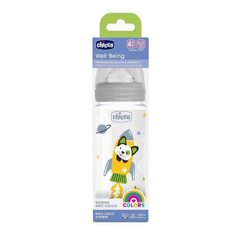 Chicco WB set – plastična flašica 330 ml + PhAir laža, plava (4+ meseci)