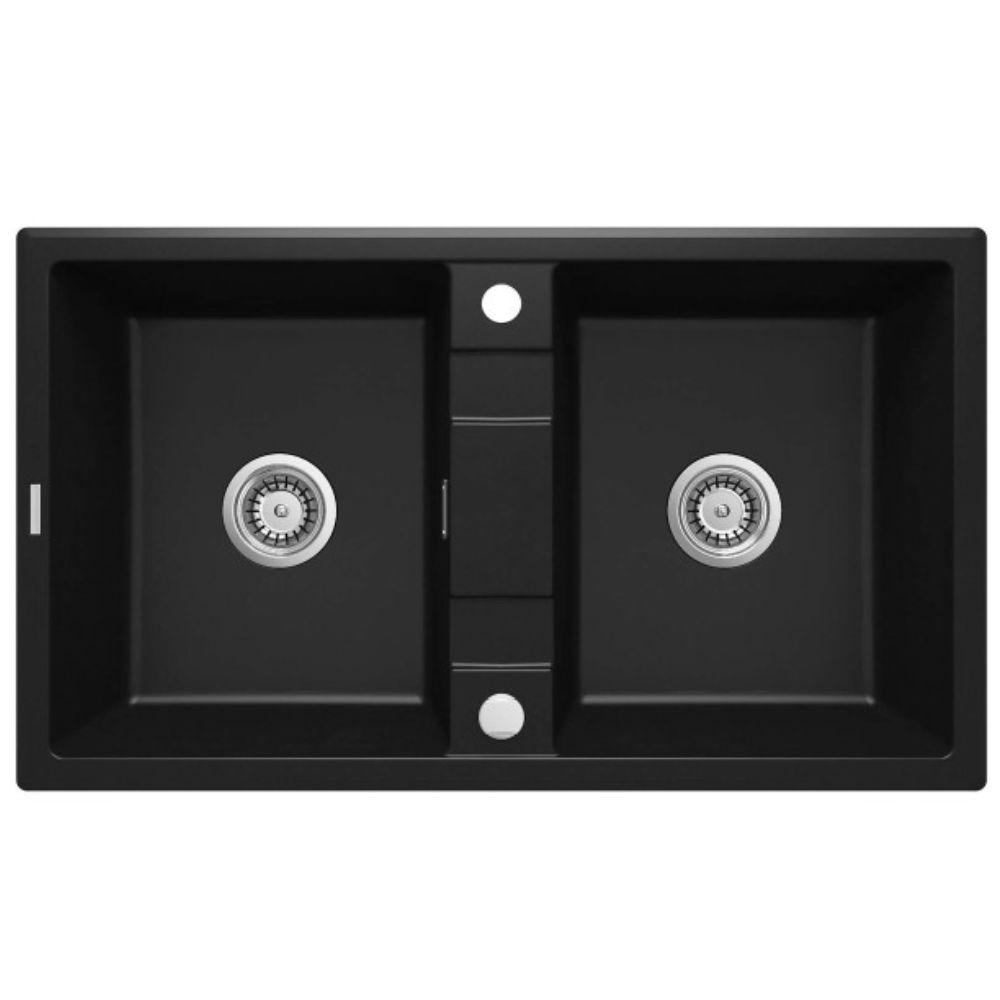 Deante Eridan 86/N/2 – Granitna dvostruka sudopera sa daljinskim podizačem, crna