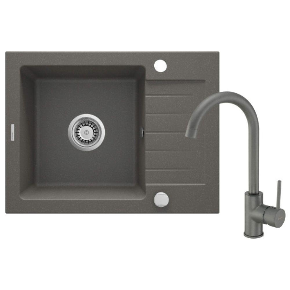 Deante set sudopera ZQZ T11A + slavina BEN T62M – granit, 58 cm, antracit, visoki pritisak