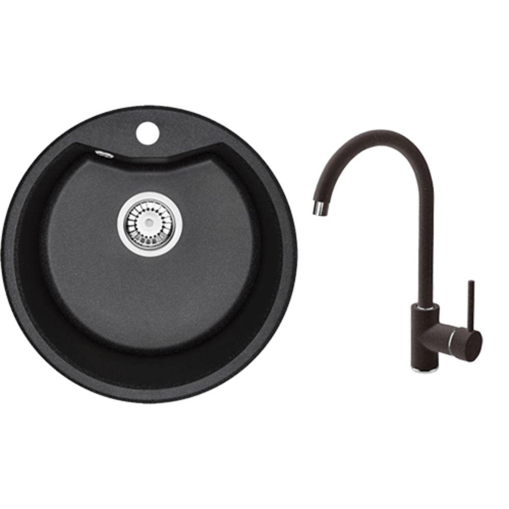 Deante set sudopera ZRS 2803 + slavina BEN 262M – granit, grafit crna, 1 korito, 48×48 cm