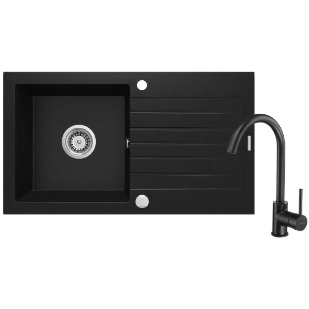 Deante ZQZ N113 set granitna sudopera sa slavinom BEU B62m crna 1 korito 50cm