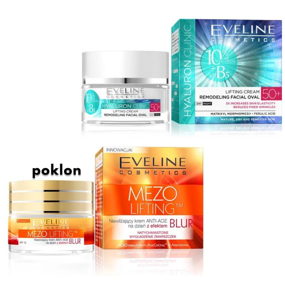Eveline Hyaluron Clinic 50+ krema 50ml + Mezo Lifting Blur krem za oči 15ml POKLON