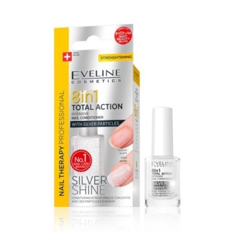 Eveline Total Action 8in1 Silver – zaštita za nokte sa šljokicama 12ml