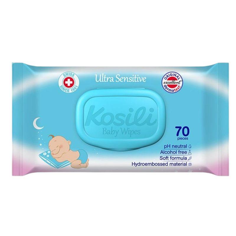 Kosili Ultra Sensitive vlažne maramice za bebe – Plave, 70 kom