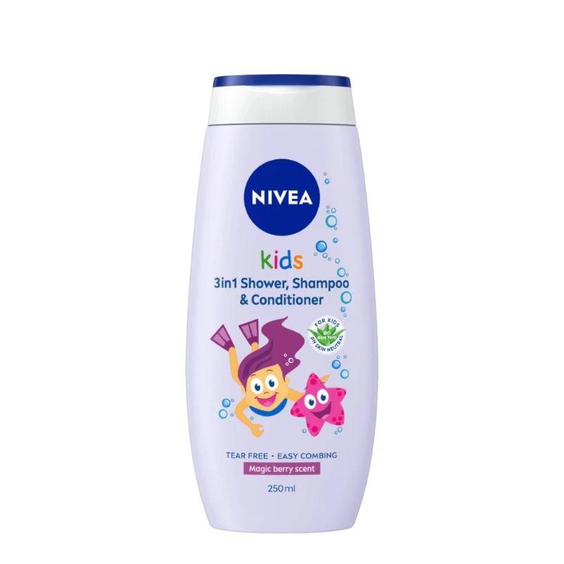 NIVEA Kids 3u1 gel za tuširanje, šampon i regenerator za devojčice – 250ml