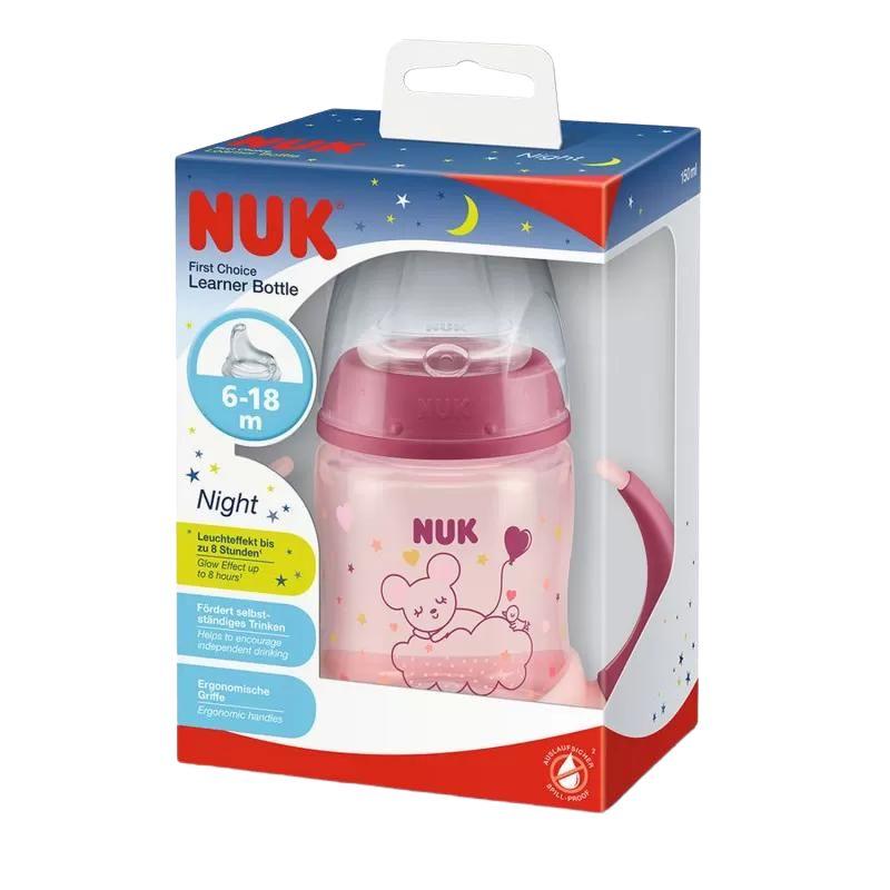 NUK First Choice Night plastična šolja za učenje sa siskom, ručkama i svetlećim efektom 150 ml (6-18 meseci)