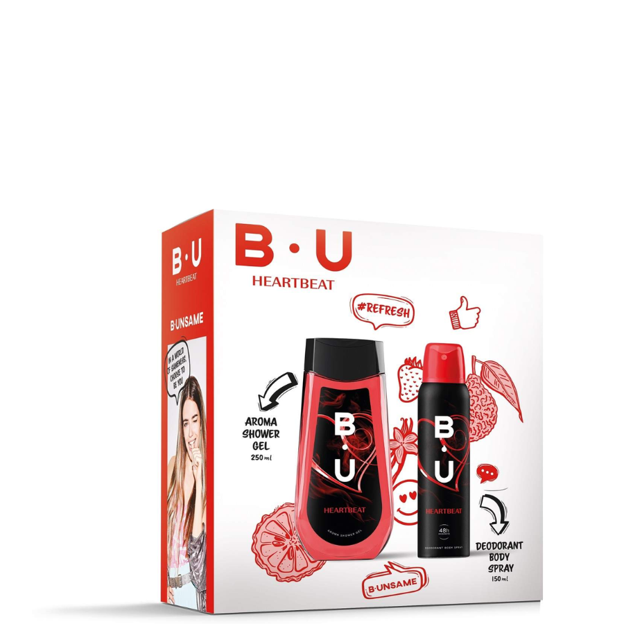 Poklon set ženski Heartbeat(Gel za tuširanje250ml i Dezodorans 150ml) B.U