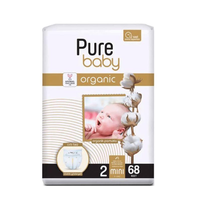 Pure Baby Organic Cotton pelene za bebe – Veličina 2 (3–6 kg), 68 komada