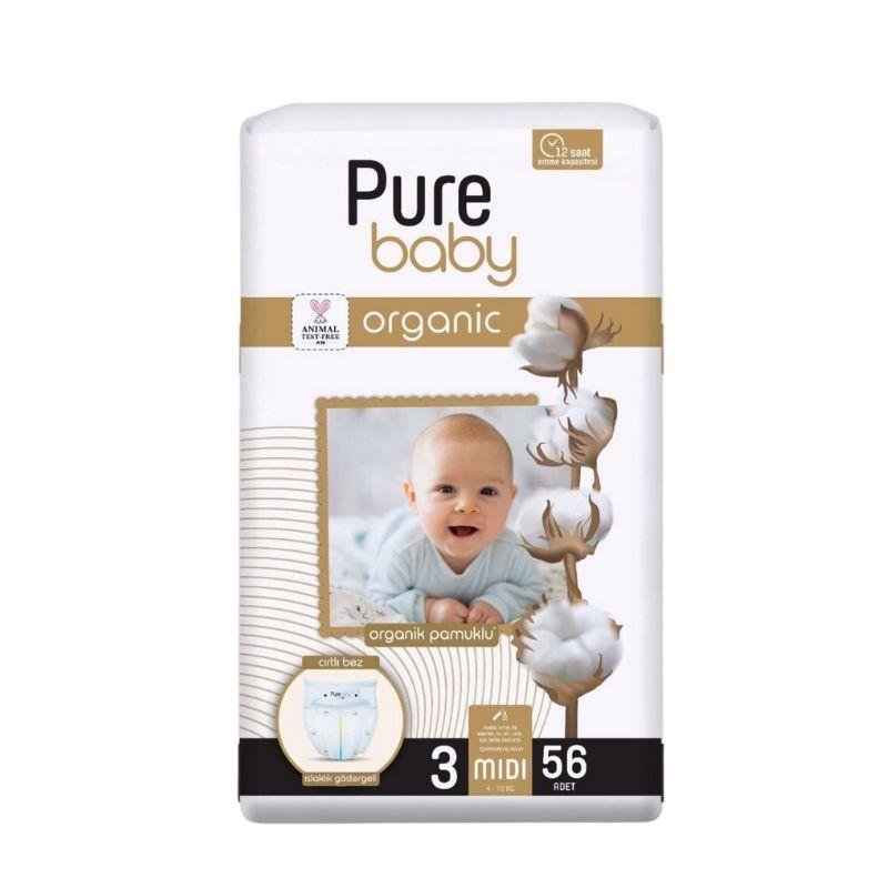 Pure Baby Organic Cotton pelene za bebe – Veličina 3 (4–10 kg), 56 komada