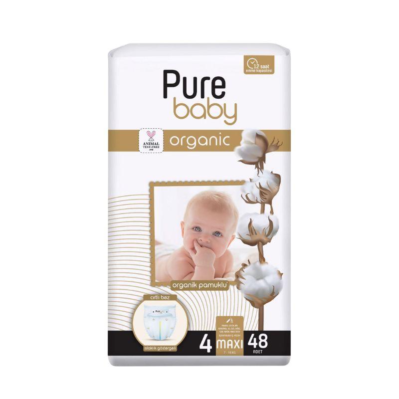 Pure Baby Organic Cotton pelene za bebe – Veličina 4 (7–16 kg), 48 komada