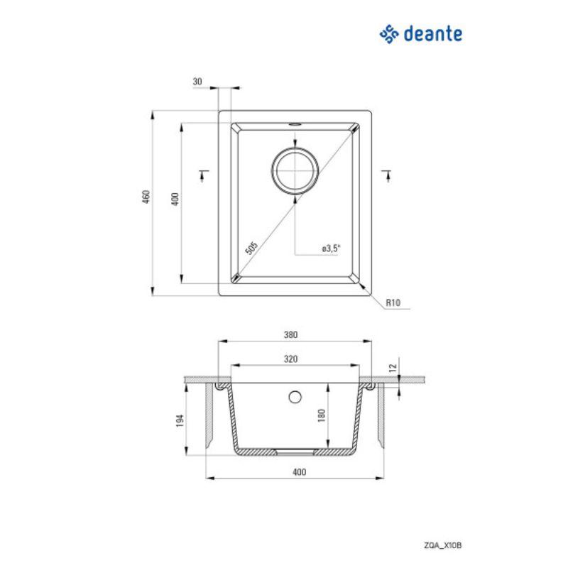Deante Corda Undermount 38/NE ZQA N10B crna podgradna granitna sudopera jedno korito