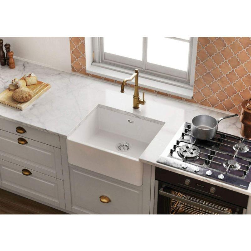 Deante keramička sudopera Sabor 60/CR, bela boja, nasadna, jedno korito