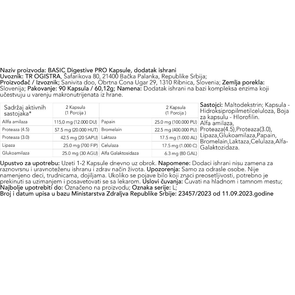 Digestive PRO Basic Supplements digestivni enzimi 90 veganskih kapsula